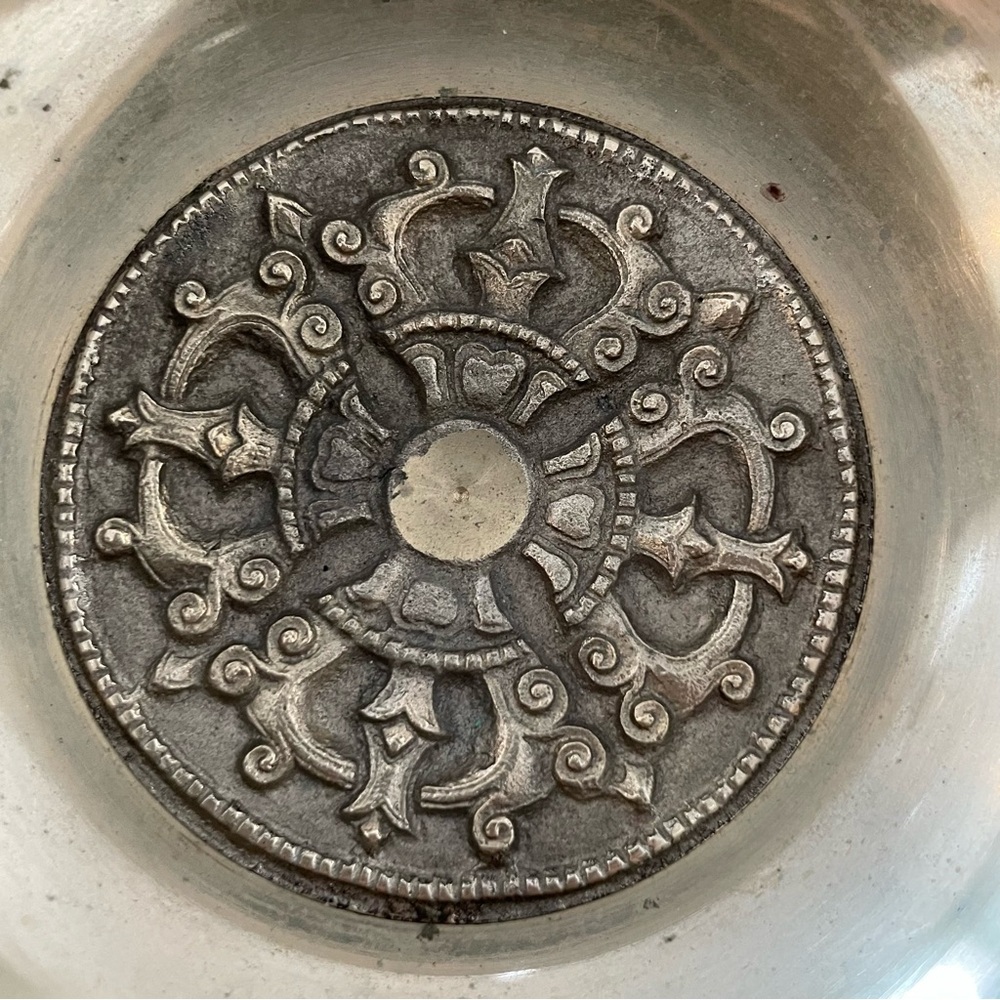 Ornate Silver Decorative Dish singing bowl for yoga or meditation
